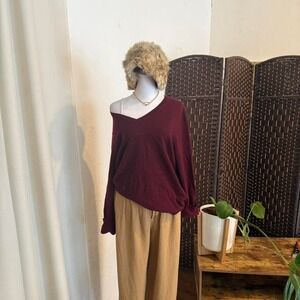Cashmere Charter Club Luxury Burgundy Long Sleeve Sweater Top V Neck Size XL